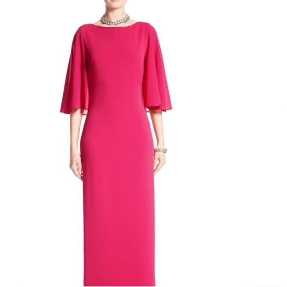 St. John Dresses & Skirts - ST. JOHN evening dress maxi flutter sleeve cape cady solid pink valentine size 6